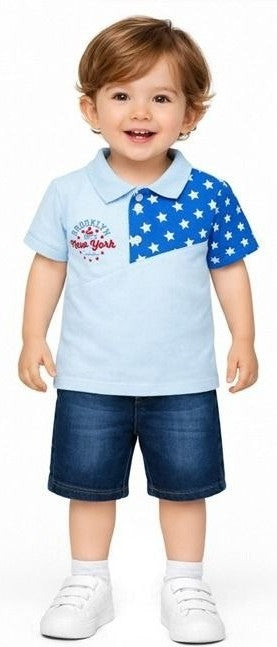 Toddler Boy Polo Shirt and Denim Shorts Set