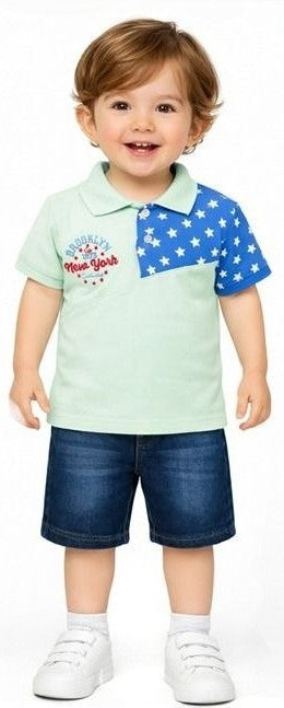 Toddler Boy Polo Shirt and Denim Shorts Set