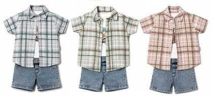 Toddler Boy Plaid Shirt and Denim Short Set