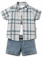 Toddler Boy Plaid Shirt and Denim Short Set