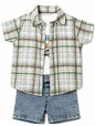 Toddler Boy Plaid Shirt and Denim Short Set