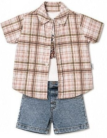Toddler Boy Plaid Shirt and Denim Short Set
