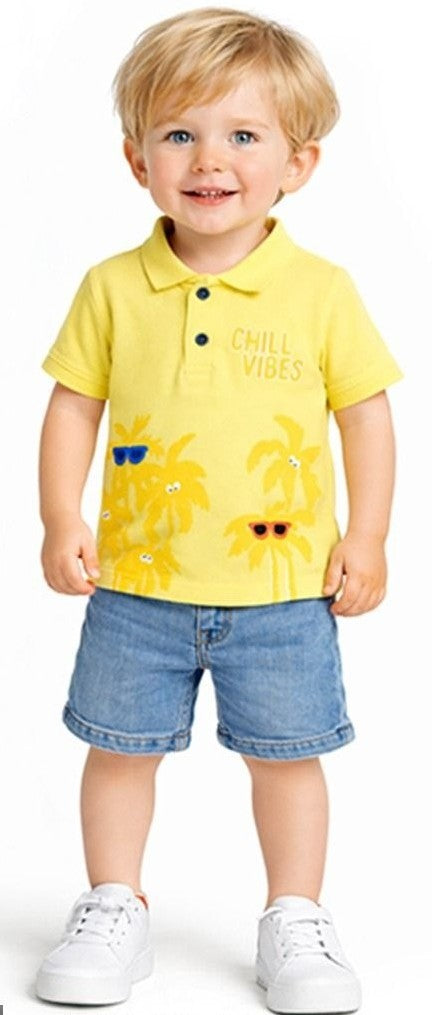Toddler Boy Polo Shirt and Denim Shorts Set