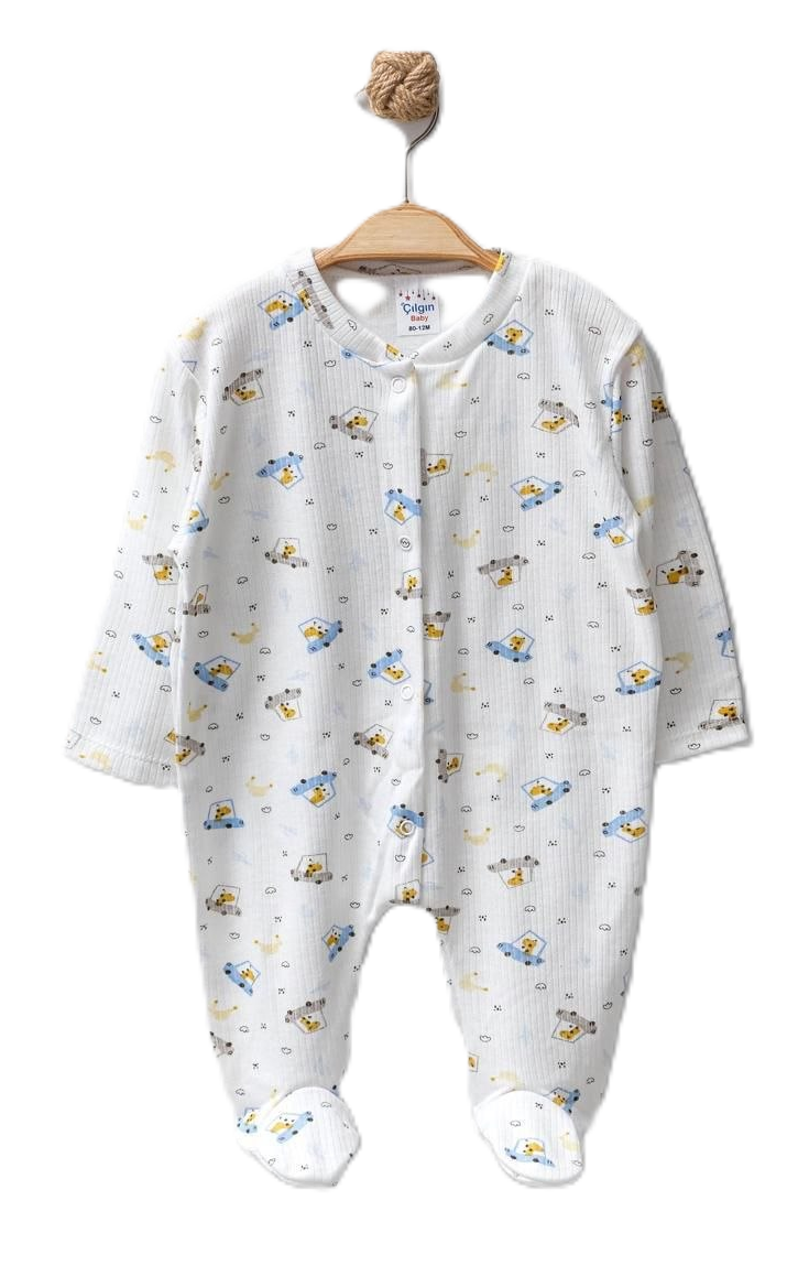 Ribbed Footed Baby Sleepsuit With Pattern ~ 4 units