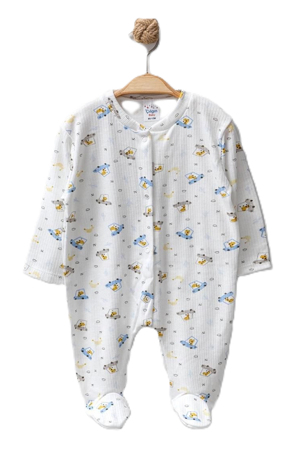 Ribbed Footed Baby Sleepsuit With Pattern ~ 4 units
