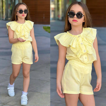 Girls Ruffled Top and Shorts Set