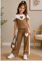 Girls Heart Graphic Short Sleeve Top and Wide Leg Pants Set