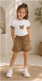 Girls Butterfly Embroidered T-Shirt and Shorts Set