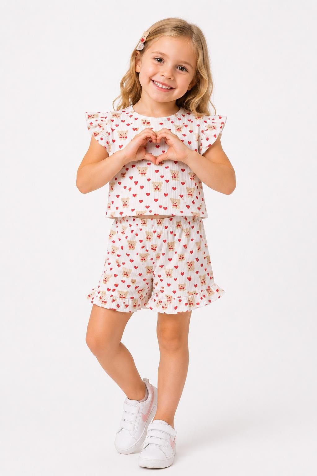 Girls' Ruffled Sleeve Top and Shorts Set