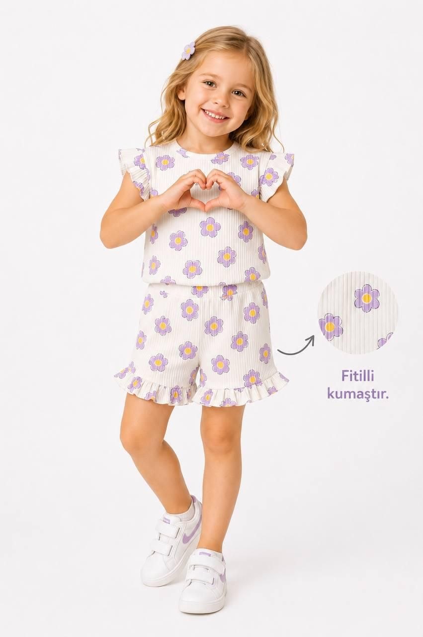 Girls' Ruffled Sleeve Top and Shorts Set