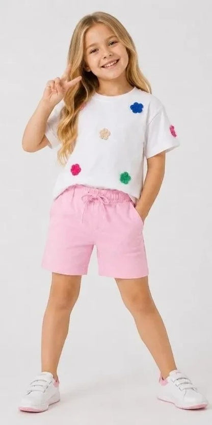 Girls Floral Applique T-Shirt And Shorts Set