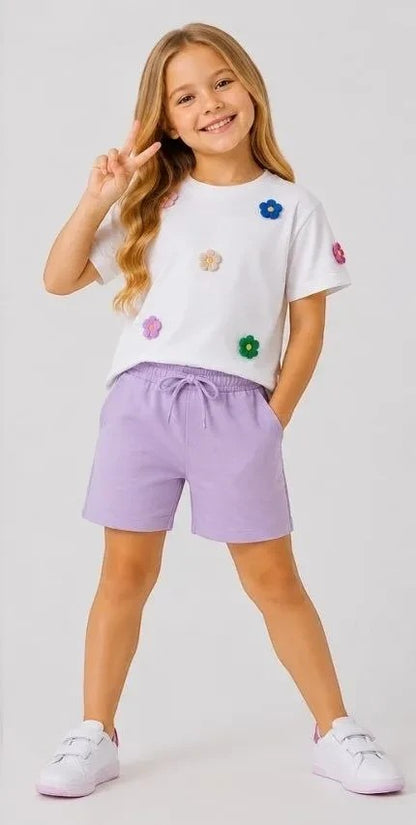 Girls Floral Applique T-Shirt And Shorts Set