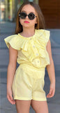 Girls Ruffled Button Front Top And Shorts Set