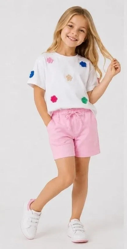 Girls Floral Applique T-Shirt And Shorts Set