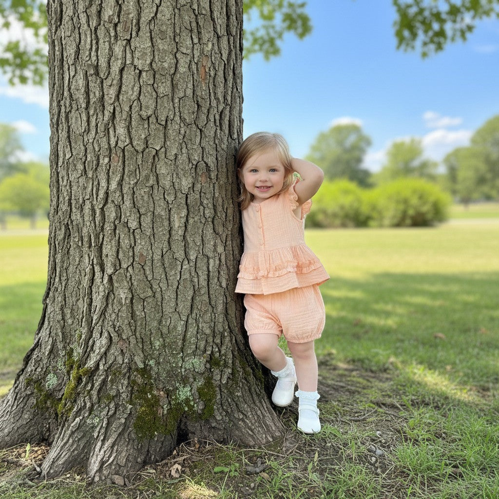 Girls Ruffle Sleeve Top And Skirt Set