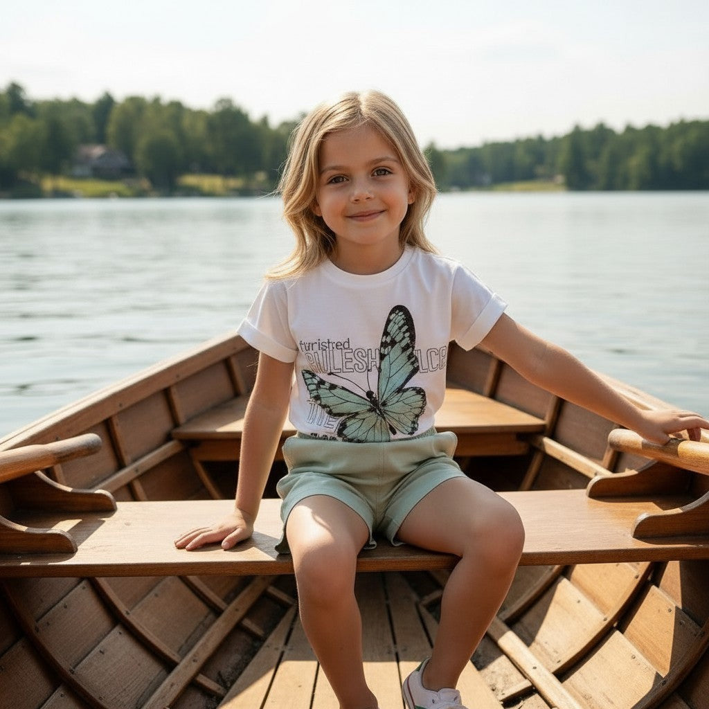 Girls Butterfly Graphic T-Shirt And Shorts Set