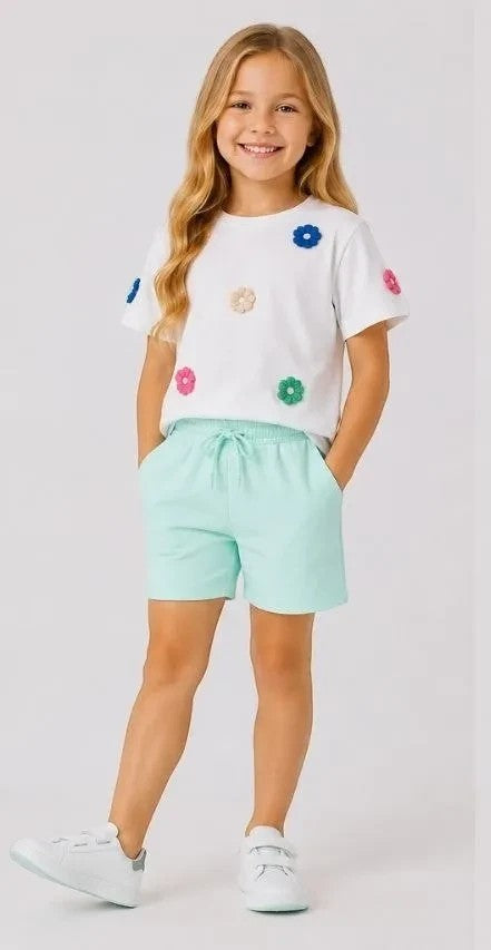 Girls Floral Applique T-Shirt And Shorts Set