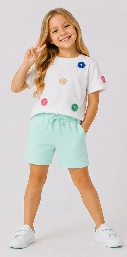 Girls Floral Applique T-Shirt And Shorts Set