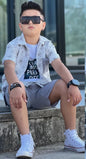 Printed Short Sleeve Button-Up Shirt And Shorts Set ~ 6 units