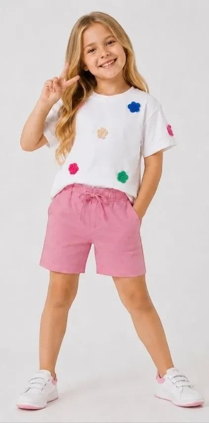 Girls Floral Applique T-Shirt And Shorts Set