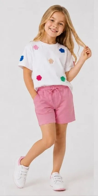 Girls Floral Applique T-Shirt And Shorts Set