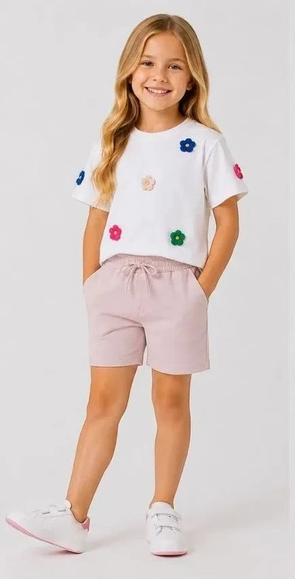Girls Floral Applique T-Shirt And Shorts Set