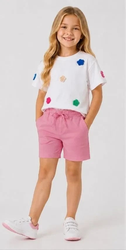 Girls Floral Applique T-Shirt And Shorts Set