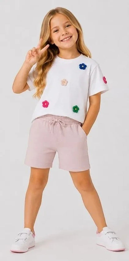 Girls Floral Applique T-Shirt And Shorts Set