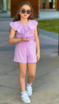 Girls Ruffled Button Front Top And Shorts Set
