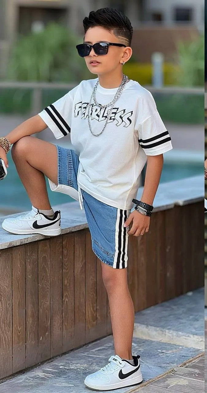 Boys Denim Shorts With Side Stripe Detail