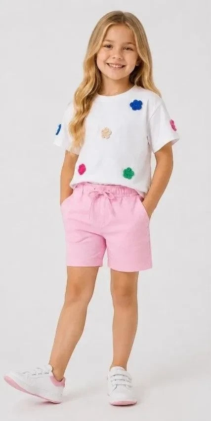 Girls Floral Applique T-Shirt And Shorts Set