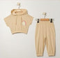 The Nile Luxuries children's beige cotton blend casual hoodie and jogger set with daisy graphic and 'Spread Kindness' text.
