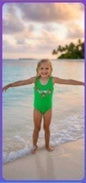 The Nile Luxuries green one-piece swimsuit with graphic design for girls. Perfect for beach and pool.