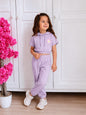 The Nile Luxuries girls lavender short-sleeve cropped hoodie and jogger lounge set with a daisy graphic.