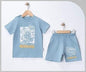 The Nile Luxuries light blue cotton t-shirt and shorts set with cartoon graphic and