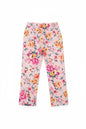The Nile Luxuries girls pink wide-leg lounge pants featuring a vibrant floral print pattern on a soft fabric.