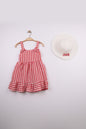 The Nile Luxuries red and white gingham ruffle dress with bow straps and matching hat. Lightweight fabric, perfect for summer.