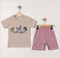 The Nile Luxuries toddler girls beige cotton t-shirt with butterfly graphic and pink shorts set. Short sleeves, crew neck.