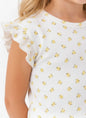The Nile Luxuries girls white ribbed top with yellow floral print and flutter ruffle sleeves