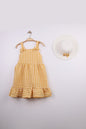 The Nile Luxuries yellow gingham ruffle dress with bow straps and matching hat. Lightweight fabric, perfect for summer.