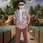 The Nile Luxuries boys' brown abstract print short sleeve shirt and brown cargo pants set.