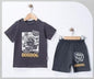 The Nile Luxuries charcoal grey cotton t-shirt and shorts set with cartoon graphic and "Bobdog Baby" text.