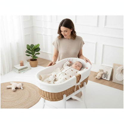 The Nile Luxuries cream ribbed knit footed baby sleepsuit with brown bear pattern. Full-snap front.